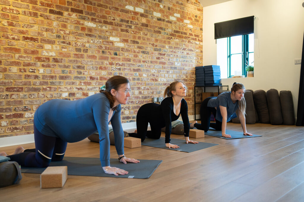 A pregnant woman takes part in a Pregnancy Yoga class at the studio near Banbury and Brackley