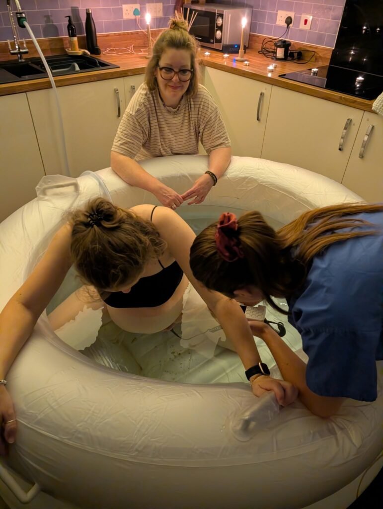 Amy, Banbury based doula, supports her client Lucy at her home birth
